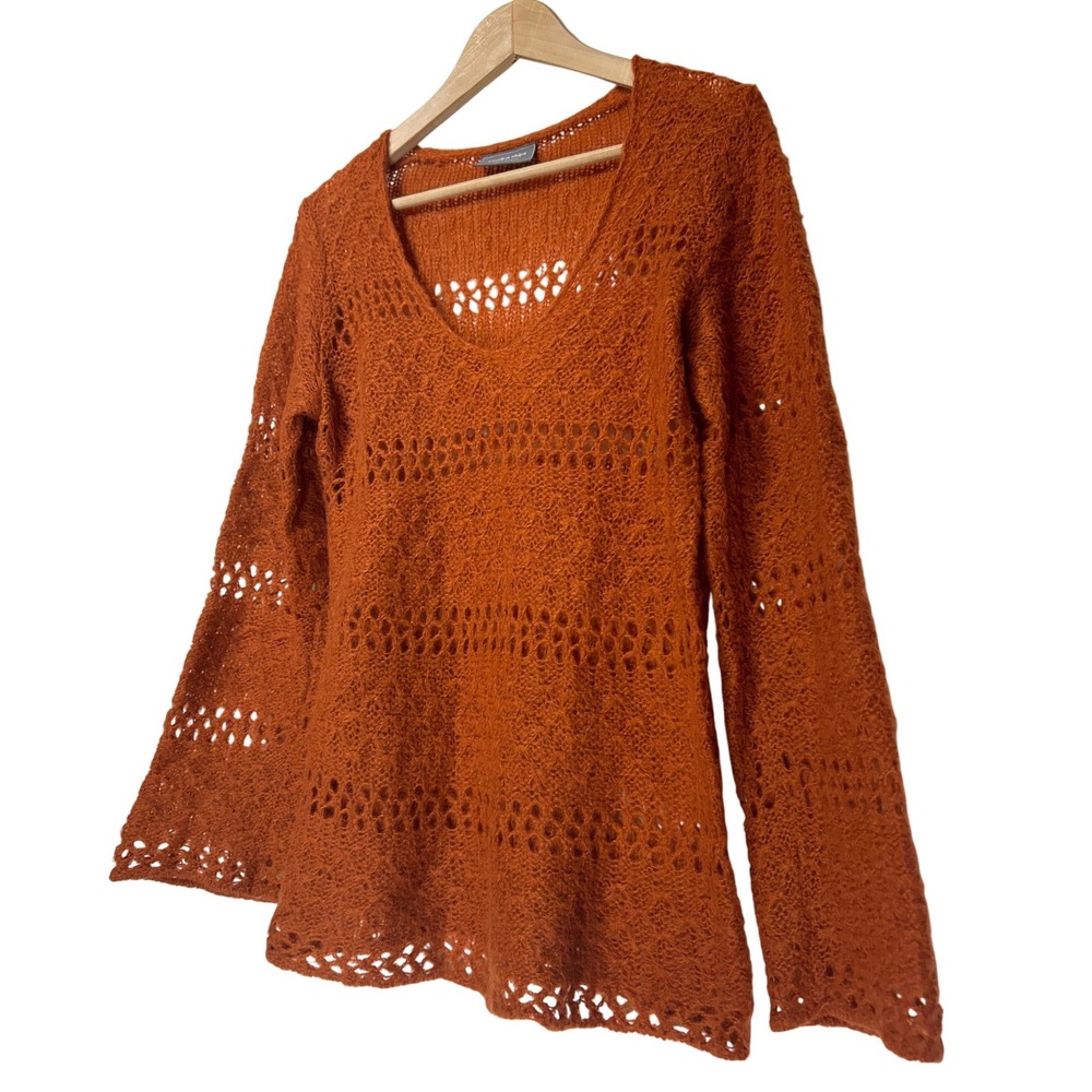 Wooden Ships Paola Buendia Rust Orange Open Knit Pointelle Sweater Size M/L